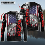 BlueJose Trout Fishing  Black US Flag Sport Custom Name & Team Name 3D Shirts