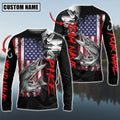 BlueJose Pike Fishing  Black US Flag Sport Custom Name & Team Name 3D Shirts