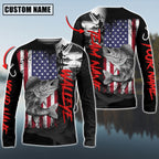BlueJose Walleye Fishing  Black US Flag Sport Custom Name & Team Name 3D Shirts
