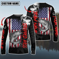 BlueJose Striped Bass Fishing  Black US Flag Sport Custom Name & Team Name 3D Shirts