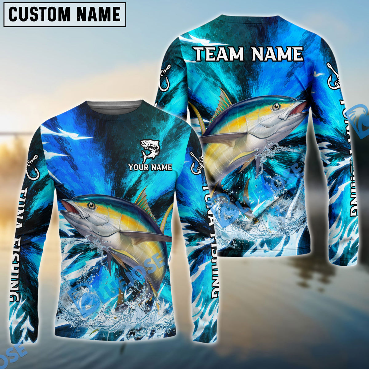BlueJose Tuna Fishing Sharp Strike Custom Name & Team Name 3D Shirts