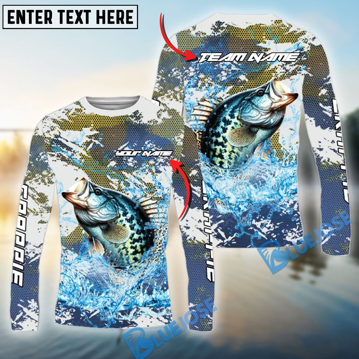 BlueJose Crappie Fishing Hooked On Victory Custom Name & Team Name 3D Shirts