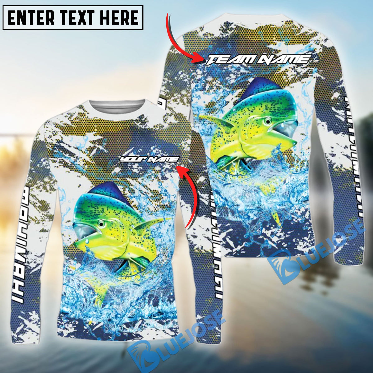 BlueJose Mahi-Mahi Fishing Hooked On Victory Custom Name & Team Name 3D Shirts