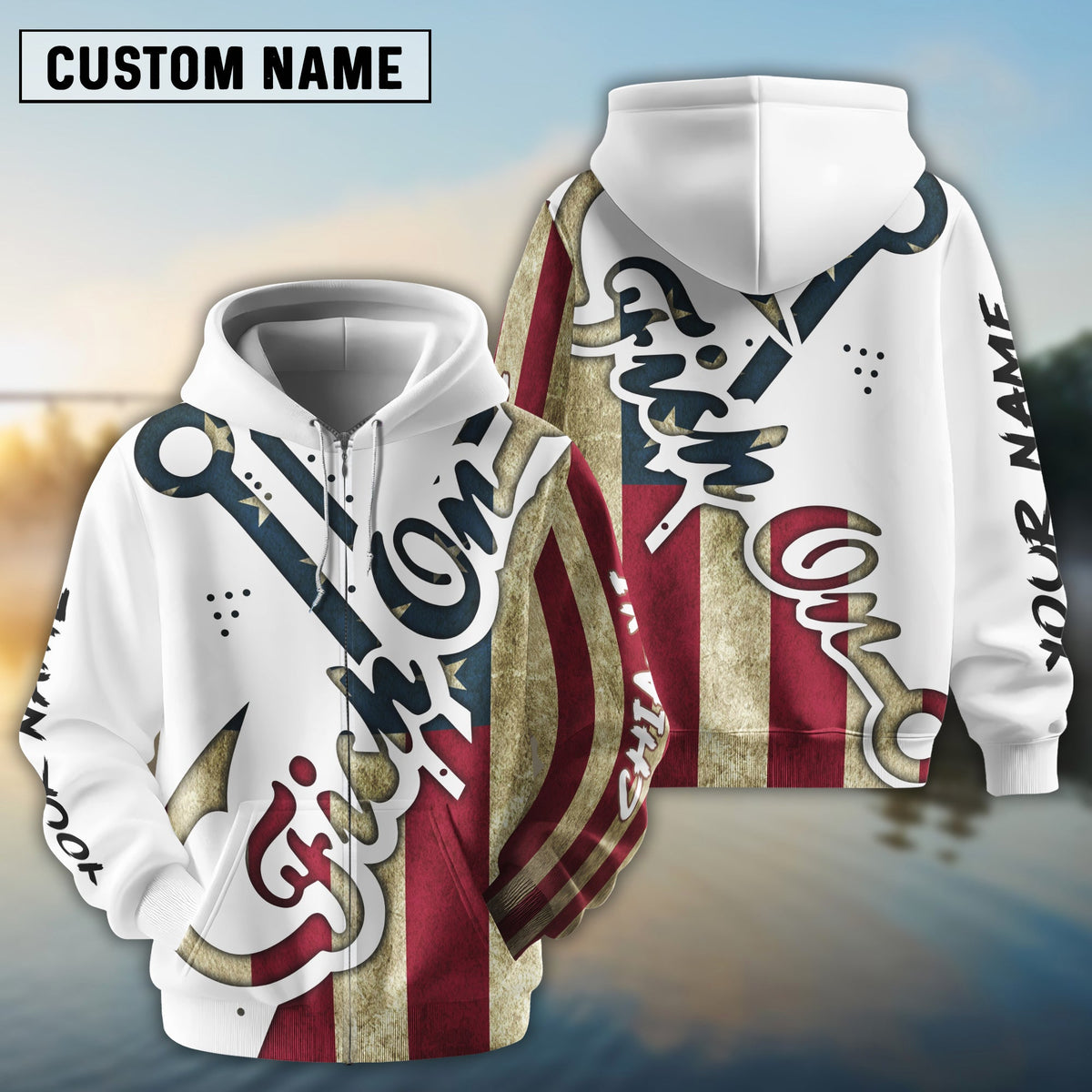 BlueJose American Flag Fish On Patriotic Fishing 3Dfish  Long Sleeve Shirts Custom Name  Quick Dry