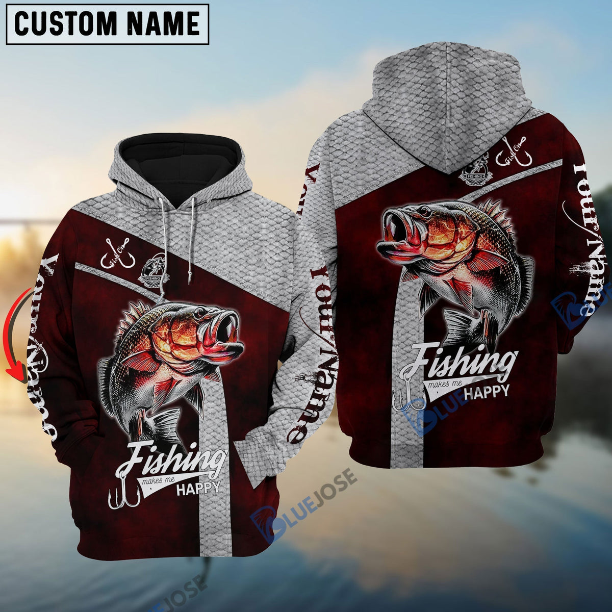 BlueJose Personalized Fishing Red Windbreaker Jacket