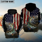 BlueJose Musky Fishing 3D American Flag Patriotic Customize Name 3D Shirts