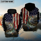 BlueJose Musky Fishing 3D American Flag Patriotic Customize Name 3D Shirts
