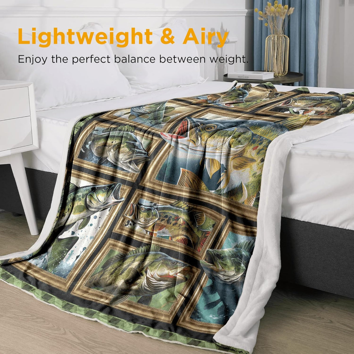 BlueJose Bass Fish Frame Fishing Blanket