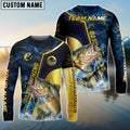 BlueJose Bass Fishing Ocean Wave Gold Luxury Pattern Custom Name & Team Name 3D Shirts