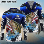BlueJose Bass Fishing Dark Blue Scratch American Flag scratch Sport Custom Name & Team Name 3D Shirts