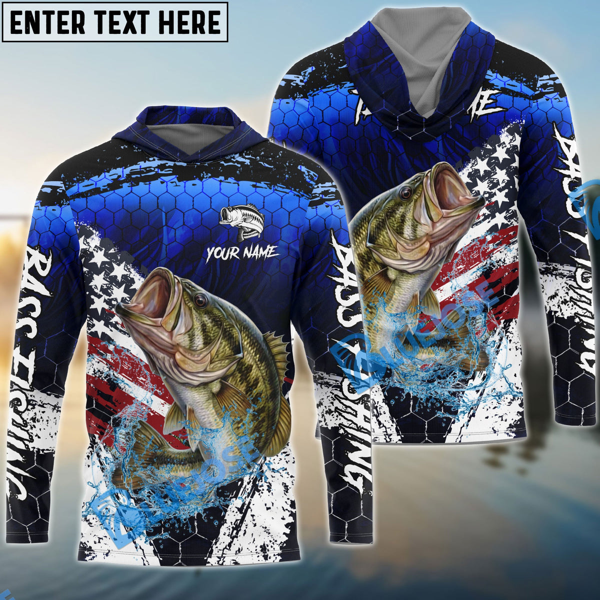 BlueJose Bass Fishing Dark Blue Scratch American Flag scratch Sport Custom Name & Team Name 3D Shirts