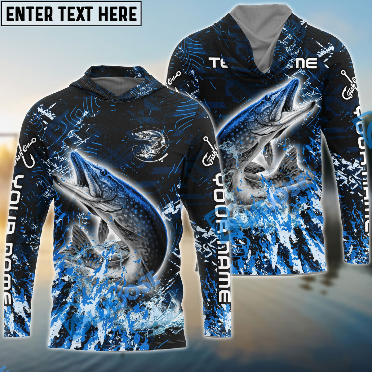 BlueJose Pike Fishing Dark Grunge Blue Custom Name & Team Name 3D Shirts