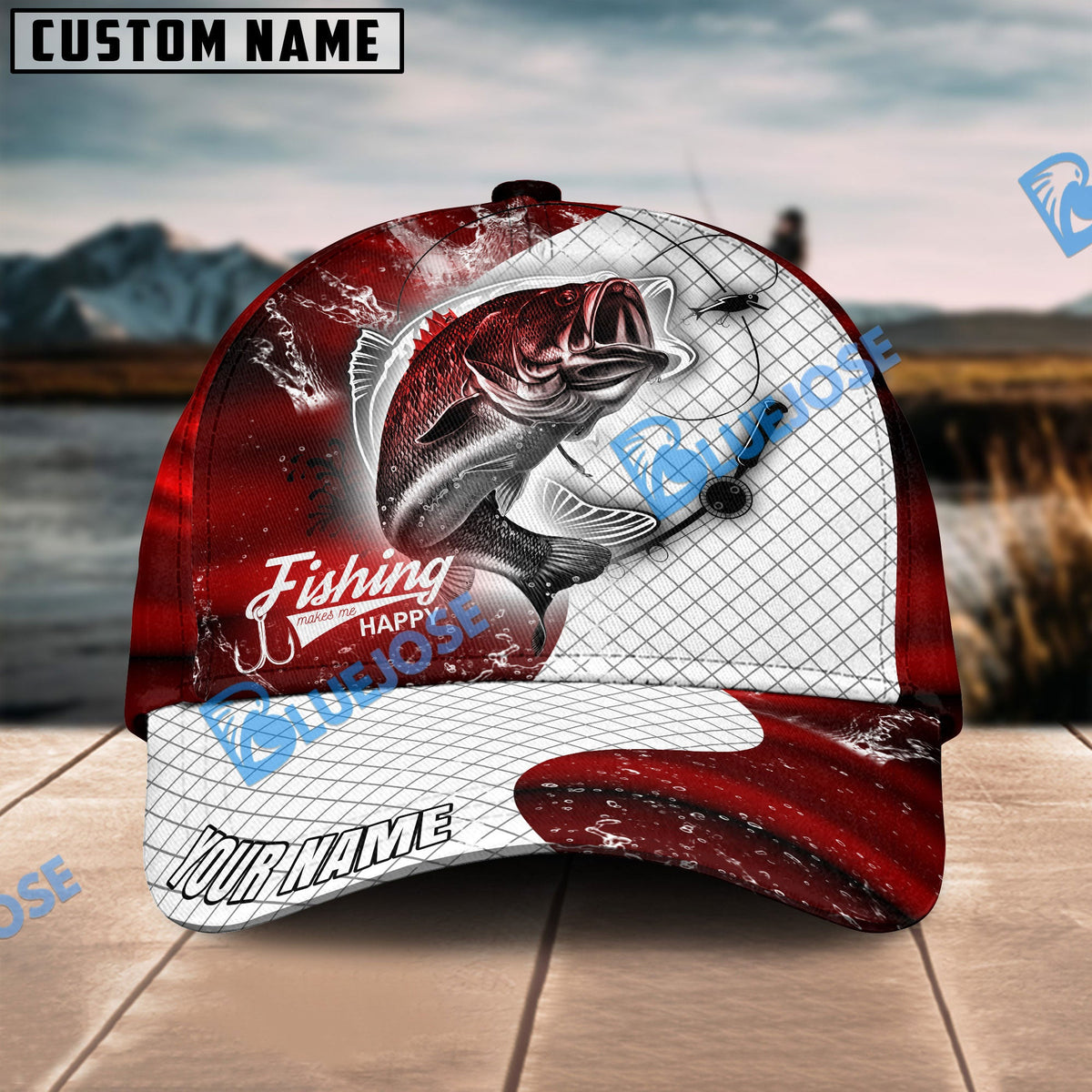 BlueJose Bass Fishing Dark Blue Skin Sport Personalized Cap