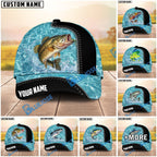 BlueJose Fishing Light Blue Water Texture Black Trim Personalized Name Classic 3D Cap Personalized Cap (13 Breeds)