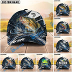 BlueJose Fishing Black White Crack Texture Splash Personalized Name Classic 3D Cap (13 Breeds)