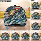 BlueJose Fishing American Flag Blue Camouflage Personalized Name Classic 3D Cap (13 Breeds)