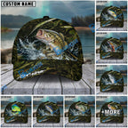 BlueJose Fishing Woodland Camouflage Water Splash Personalized Name Classic 3D Cap (13 Breeds)