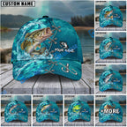 BlueJose Fishing Aqua Camouflage Lace Up Personalized Name Classic 3D Cap (13 Breeds)