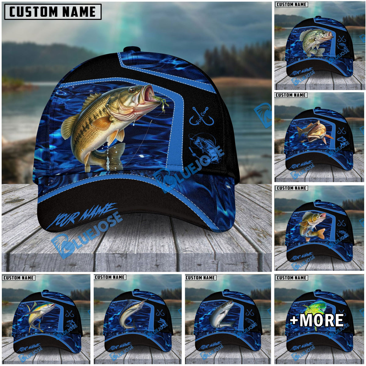 BlueJose Fishing Blue Water Outdoor Personalized Name Classic 3D Cap (13 Breeds)