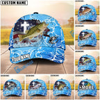 BlueJose Fishing Christian Cross Outdoorsman American Personalized Name Classic 3D Cap (13 Breeds)