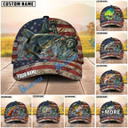 BlueJose Fishing Vintage USA Flag Statue Of Liberty Personalized Name Classic 3D Cap (13 Breeds)