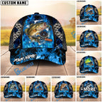 BlueJose Fishing Blue Flame Fishing Gear Design Personalized Name Classic 3D Cap (13 Breeds)