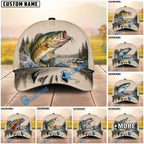 BlueJose Fishing Vintage Lake Scene Personalized Name Classic 3D Cap (13 Breeds)