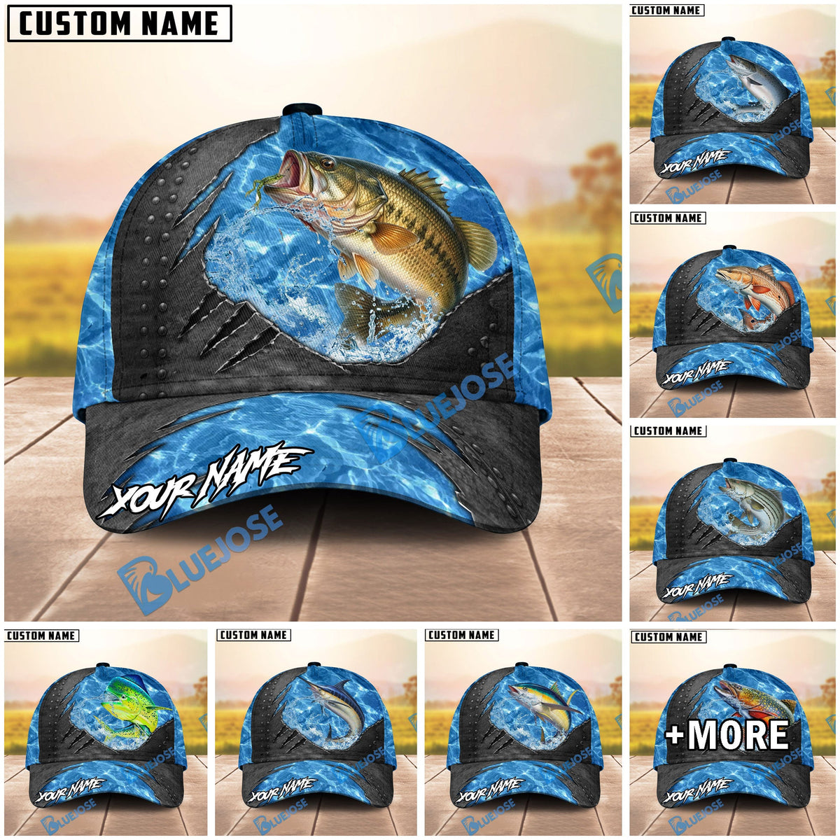 BlueJose Fishing Sea Metal Rip Personalized Name Classic 3D Cap (13 Breeds)