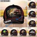 BlueJose Fishing American Flag Black Red Personalized Cap (13 Breeds)