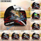 BlueJose Fishing Black Red Abstract Stripe Personalized Name Classic 3D Cap (13 Breeds)