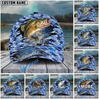 BlueJose Fishing Blue Camo Rip-Through Design Personalized Cap (13 Breeds)