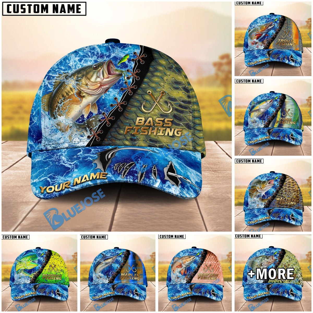 BlueJose Fishing Ocean Wave Skin Design Personalized Cap (13 Breeds)