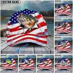 BlueJose Fishing Patriotic Flag Water Splash Personalized Cap (13 Breeds)