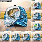 BlueJose Fishing White Blue Camo Circle Splash Personalized Cap (13 Breeds)