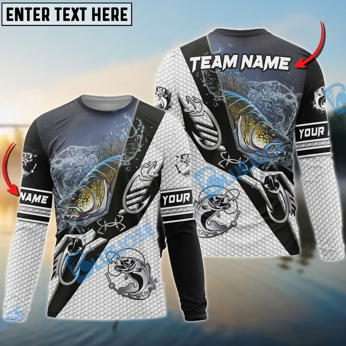 BlueJose Walleye Fishing Target Locked Custom Name & Team Name 3D Shirts