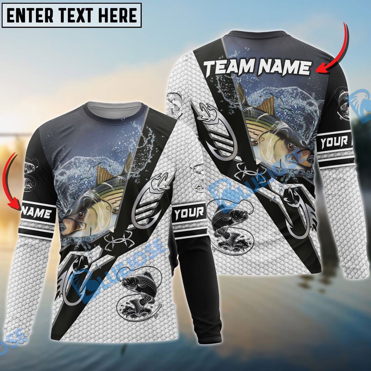 BlueJose Striped Bass Fishing Target Locked Custom Name & Team Name 3D Shirts