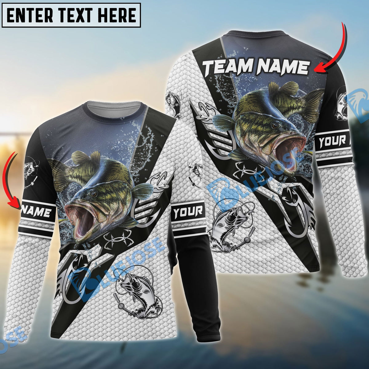 BlueJose Bass Fishing Target Locked Custom Name & Team Name 3D Shirts