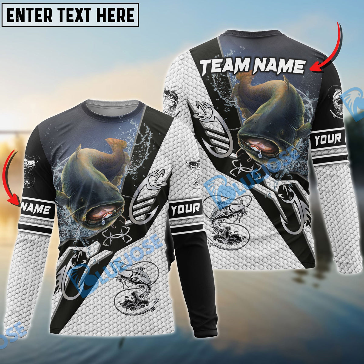 BlueJose Catfish Fishing Target Locked Custom Name & Team Name 3D Shirts