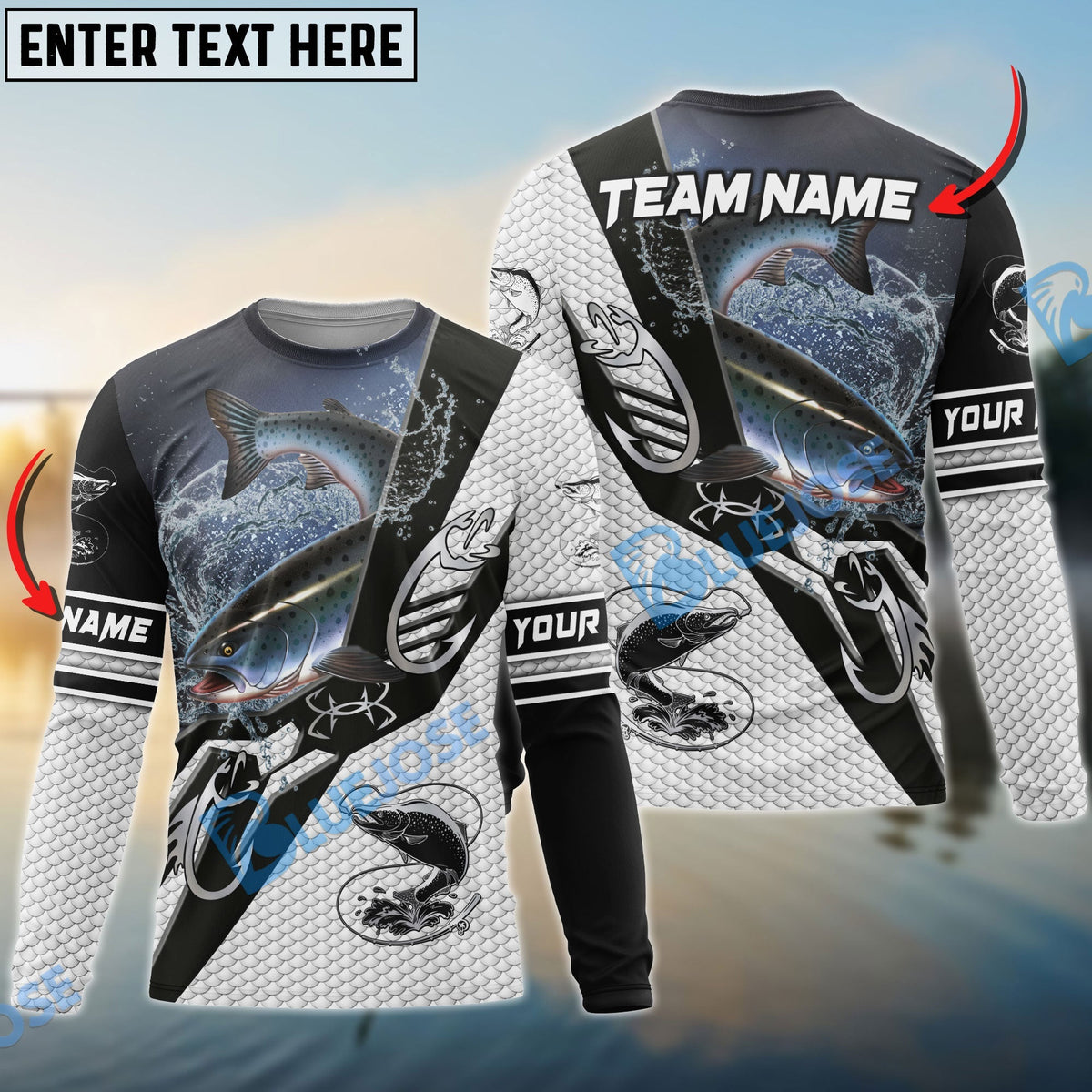 BlueJose Salmon Fishing Target Locked Custom Name & Team Name 3D Shirts