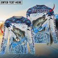 BlueJose Striped Bass Fishing Blue Camo Clear Water Custom Name & Team Name 3D Shirts