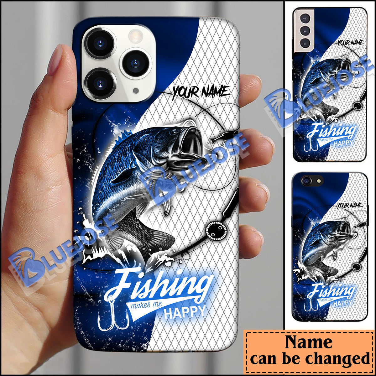 BlueJose Bass Fishing Dark Blue Skin Sport Personalized Name Phone Case