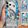 BlueJose Striped Bass Fishing Light Blue Camo Sport Personalized Name Phone Case