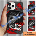 BlueJose Bass Fishing Red Gray Spinning Pattern Personalized Name Phone Case