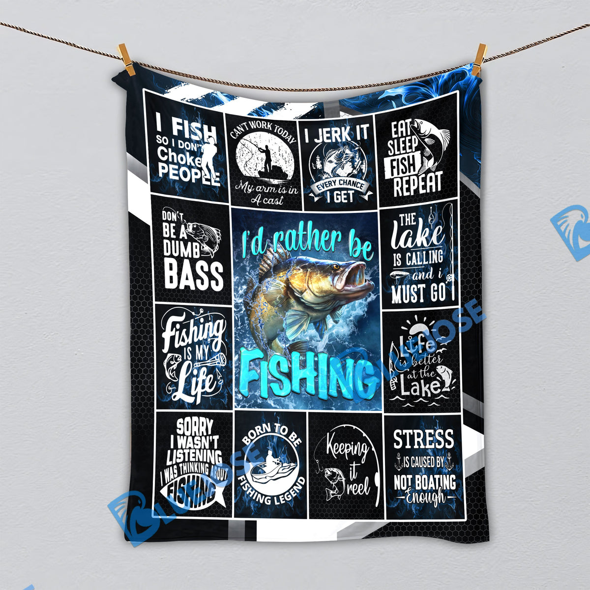 BlueJose Bass Fishing Lovers Rather Be Blanket