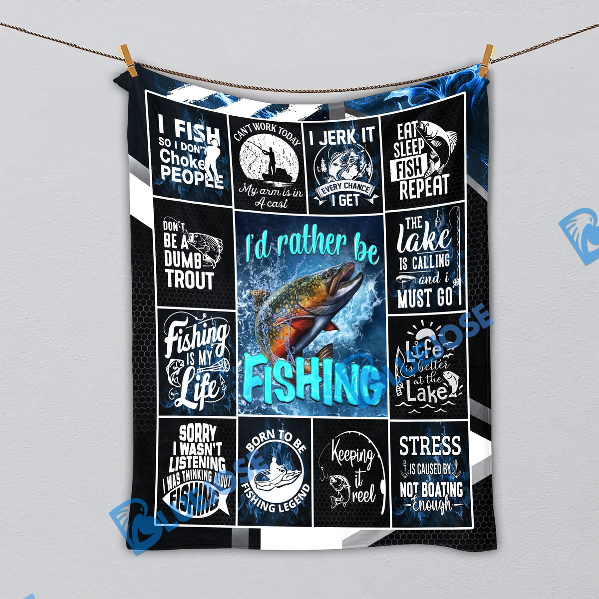 BlueJose Trout Fishing Lovers Rather Be Blanket