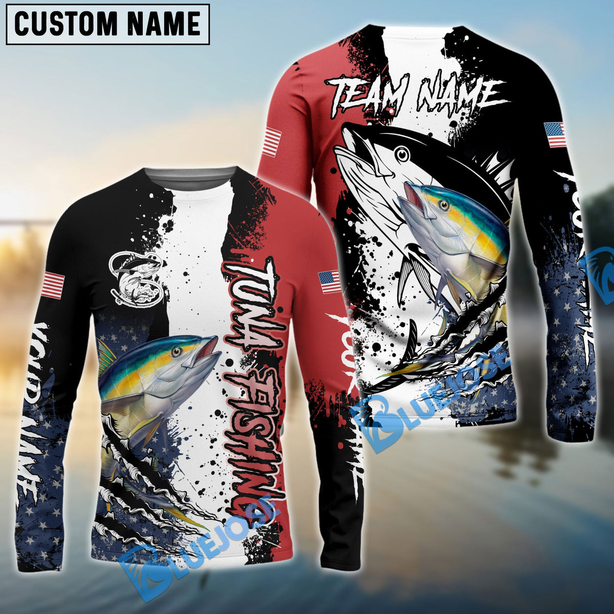 BlueJose Tuna Fishing Paint Scratch American Flag scratch Sport Custom Name & Team Name 3D Shirts