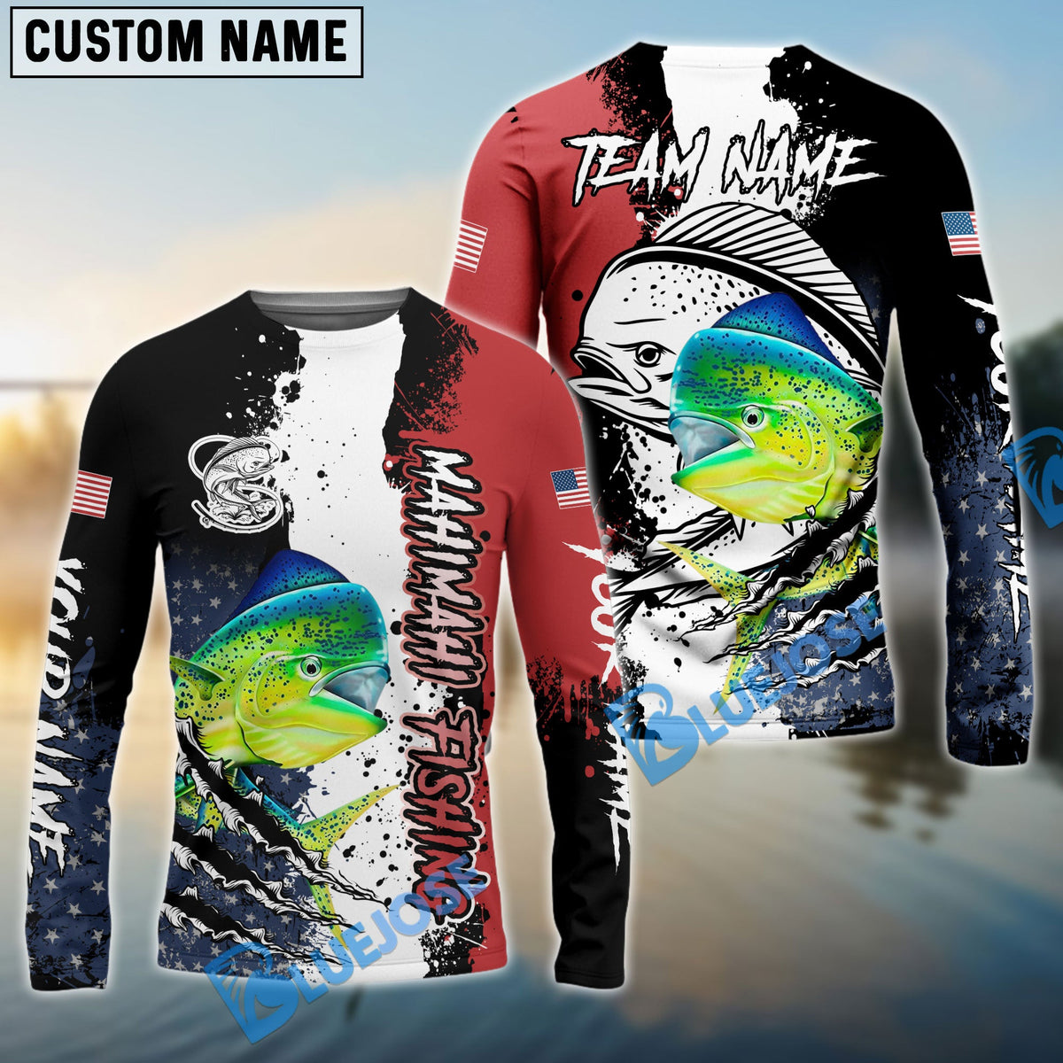 BlueJose Mahi Mahi Fishing Paint Scratch American Flag scratch Sport Custom Name & Team Name 3D Shirts