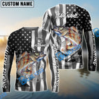 BlueJose Walleye Fishing Black American Flag Sport Custom Name & Team Name 3D Shirts