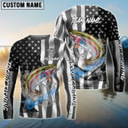 BlueJose Trout Fishing Black American Flag Sport Custom Name & Team Name 3D Shirts