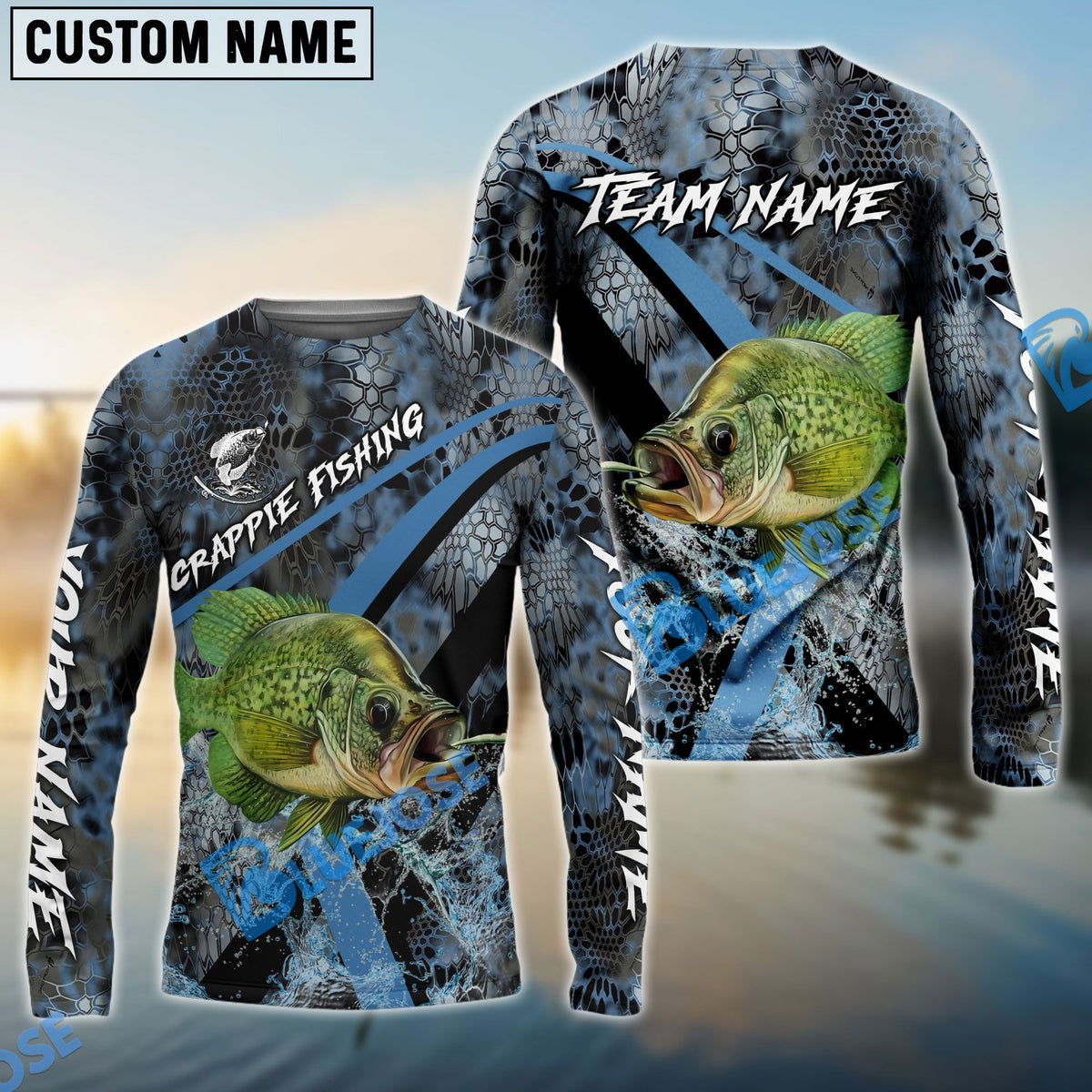 BlueJose Crappie Fishing Dark Skin Sport Custom Name & Team Name 3D Shirts